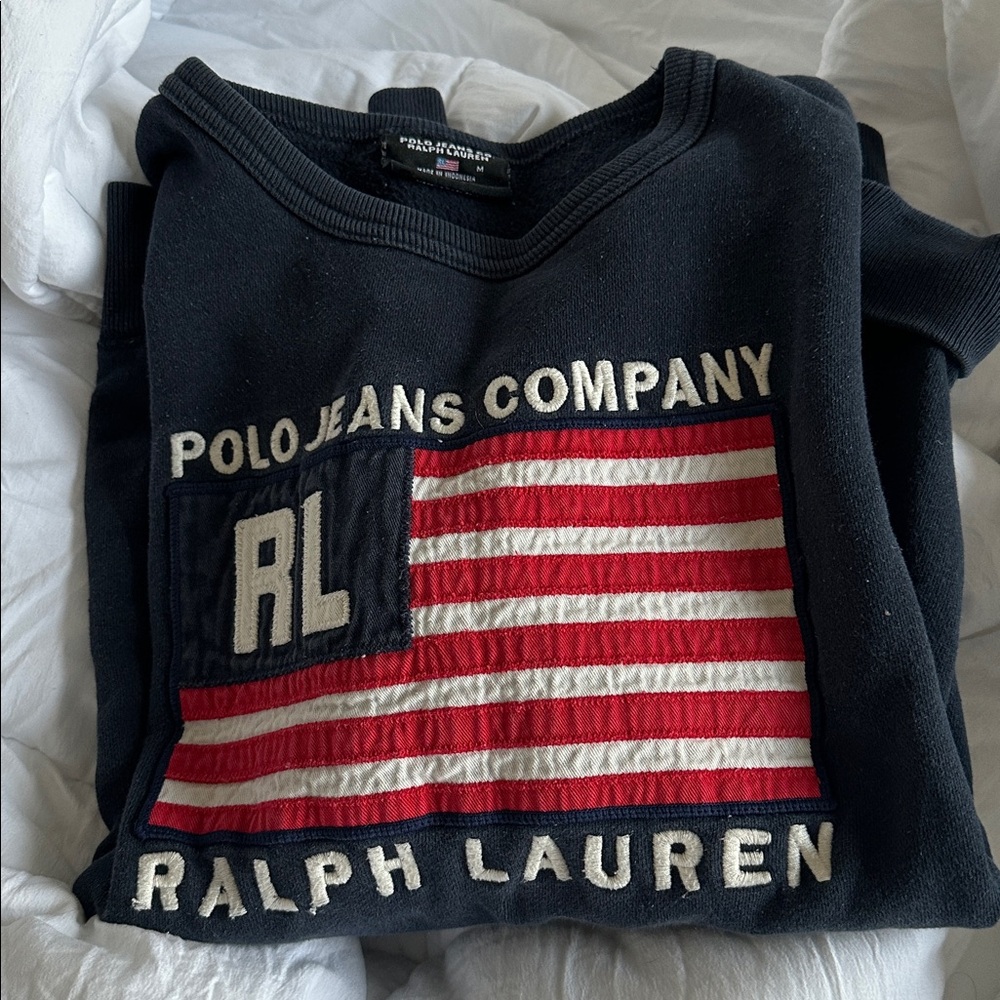 Vintage Ralph Lauren Navy Sweatshirt with American Flag